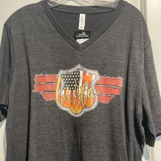 XL V-neck, fire fighter wife