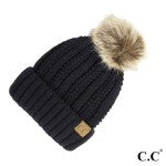 CC solid ribbed beanie with Pom
